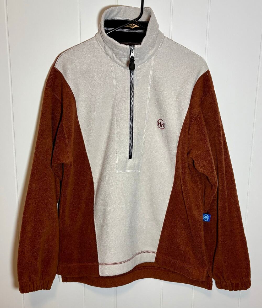 Vintage 90s Helly Hansen Board Wear Fleece 1/4 Zip Pullover Beige Brown Men's S